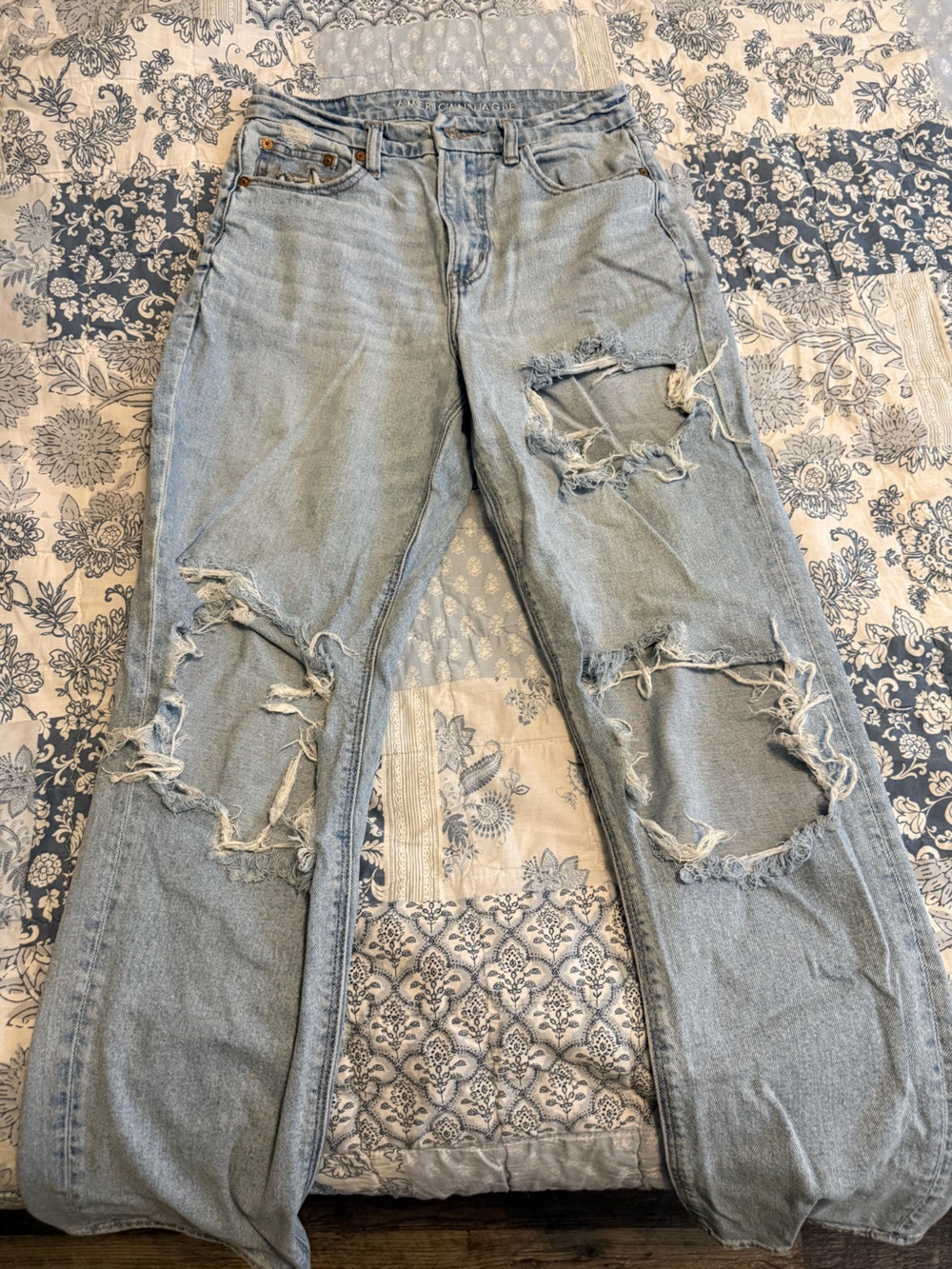 American Eagle Outfitters High-Rise Distressed Straight Jeans